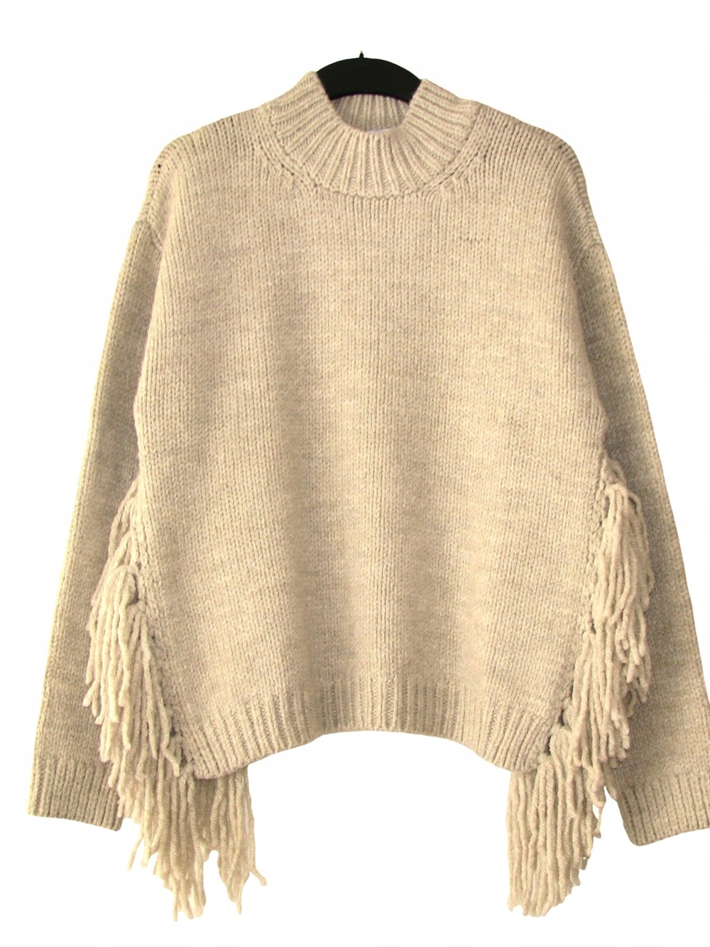 Zara Cream Fringe Turtleneck Sweater